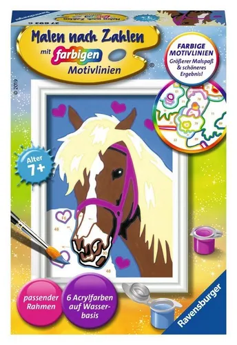 Ravensburger CreArt 27693 - Liebes Pferd Malen nach Zahlen, kreativer Malspaß für Kinder ab 7 Jahren mit 6 Acrylfarben und Rahmen