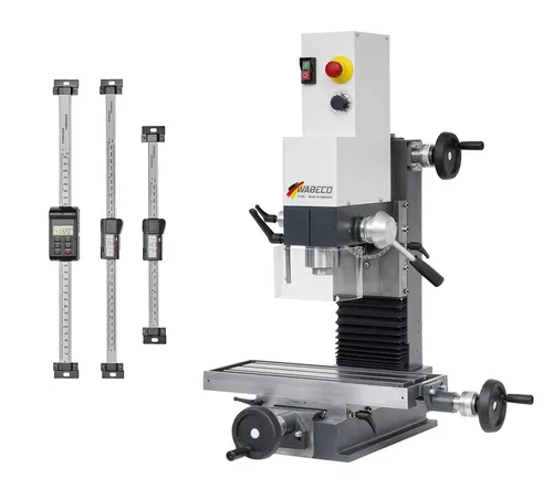 WABECO Fräsmaschine F1200 mit Messsystem 1,4 kW MK2 - Hochpräzise Vertikalfräsmaschine für Metall- und Kunststoffbearbeitung, mit schwenkbarem Fräskopf und extrem geräuscharmem Lauf – ideal für professionelle Anwendungen.