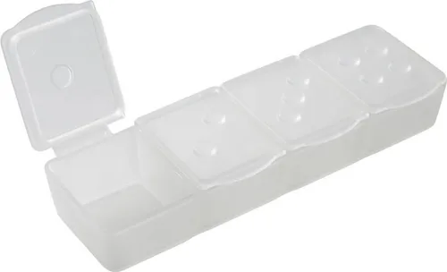 Fackelmann Tablettenbox 4 Fächer - Medizinischer Bedarf mit 4 nummerierten Fächern für eine einfache und sichere Medikamenteneinnahme. Ideal für den Alltag, um den Überblick über Medikamente zu behalten.