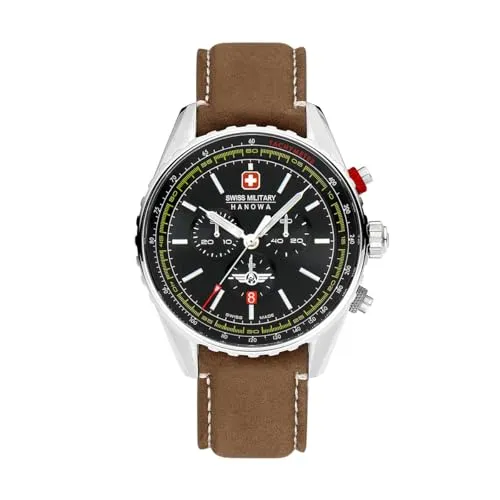 SWISS MILITARY HANOWA Afterburn Chrono - Eleganter Chronograph für Herren - Chronographen mit hochwertigem 316L Chirurgenedelstahl, wasserfest bis 10 ATM und stilvollem Lederarmband für moderne Männer.