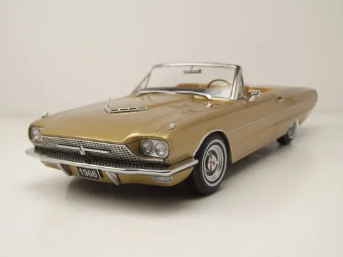 Ford Thunderbird Convertible 1966 gold metallic Modellauto 1:18 - Detailreiches Standmodell des Ford Thunderbird Cabrio in gold metallic. Mit einer Länge von ca. 28 cm und robustem Die-Cast-Material ist es ideal für Sammler und Modellbau-Enthusiasten.