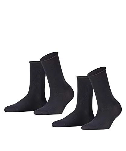 FALKE Damen Socken Happy Double Pack W So Baumwolle einfarbig 2 Paar, Blau Dark Navy 6375, 39-42