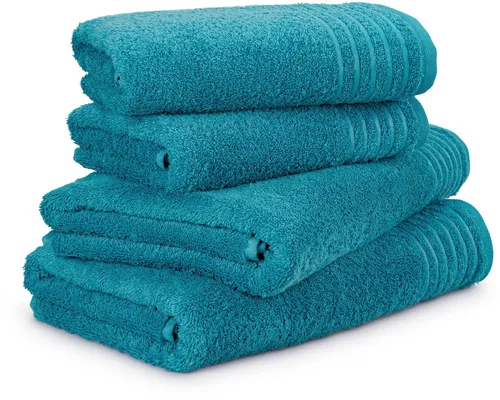 Möve Handtuchset New Classic 4-TLG - Luxuriöse Baumwollfrottier - Frottiertuch Sets: 2x 50x100cm + 2x 67x140cm aus 100% Baumwolle, extra weich und voluminös mit edlen Ton-in-Ton Streifen und hochwertigem Kordelaufhänger.