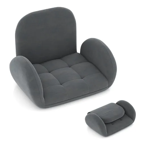 GOPLUS Bodenstuhl, Bodensessel mit 3-Fach Verstellbarer Rückenlehne & 5-Fach verstellbaren Armlehnen, ohne Drehbasis, Grau