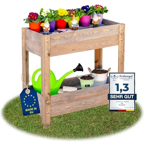 ITA Hochbeet aus Holz 80x37x78 cm - Pflanzkasten mit 2 Ebenen & Innenfolie - Made in EU - Direkt vom Hersteller - FSC Kiefernholz - Pflanzbeet Blumenkasten für Garten Balkon Terrasse - Grau