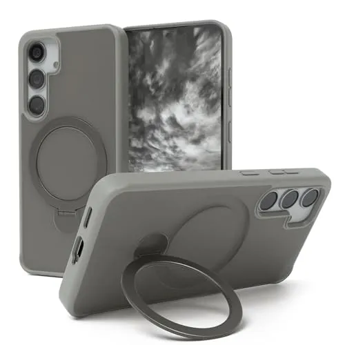 EAZY CASE - Qi Charging Handyhülle für Samsung Galaxy S24 mit Qi Charging Hülle mit Ständer kompatibel mit Samsung Galaxy S24 Hülle 360° Ring & Magnetfunktion zum Aufstellen Cover in Grau