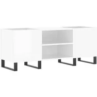 vidaXL Plattenschrank Hochglanz-Weiß 121x38x48 cm - Stoffschrank für die stilvolle Aufbewahrung von Schallplatten. Langlebiges Holzwerkstoff-Material mit stabilen Eisenbeinen und viel Stauraum für deine Musiksammlung.