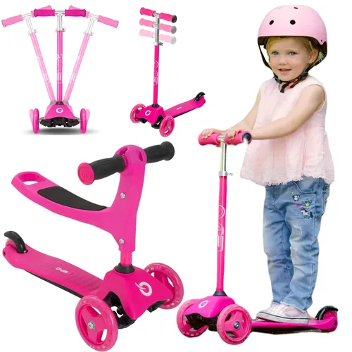 Evo Verstellbarer 3-Räder Kinder Roller 2-in-1 Cruiser mit Sitz Pink