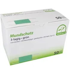 Medi-Inn Mundschutz Typ IIR 3-lagig 9 cm x 17,5 cm grün mit Nasenbügel zum Binden 50 Stück