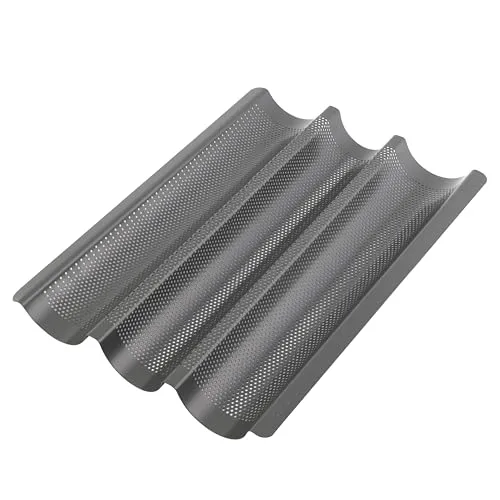 GOURMEO Baguette-Backblech (38 x 24,5 cm) für 3 Baguettes mit Antihaftbeschichtung, Baguetteform, Baguetteblech, Baguette Backform, Brotbackform, Backform Brot, Backformen, Brot Backen Zubehör