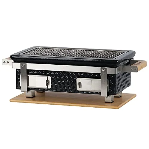BBQ-Toro Keramik Tischgrill mit Holzunterlage - Grill für den Außenbereich, ideal für Garten und Camping. Hohe Wärmespeicherkapazität für längeres Grillerlebnis mit weniger Brennmaterial.