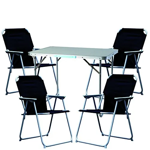 FineHome 5-teiliges Campingmöbel Set Schwarz Alu
