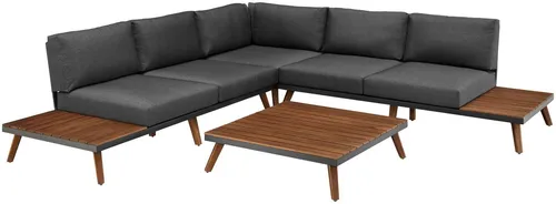 Merxx Athen Eckset - Gartenmöbel: Modernes Eckset mit flexibler Eckbank und robustem Tisch, bietet hohen Sitzkomfort durch starke Kissen und vielseitige Aufstellmöglichkeiten.