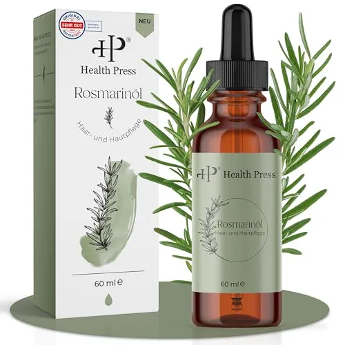 Health Press Rosmarinöl 60ml – Haar-& Hautpflege – Rosmarin Öl für Haarwachstum – Rosmarinöl Haare & Kopfhaut – Haaröl bei Haarausfall – Rosemary Oil for Hair – Hair Growth Oil – Natürliche Pflege