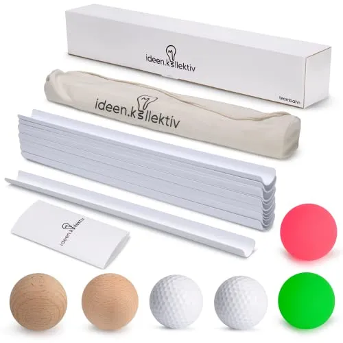 ideen.kollektiv Teambahn Schienengleiter - Teambuilding Spiel für Coaching und Seminare - Gesellschaftsspiel für 4-20 Personen, ideal für Teambuilding und Kommunikation an Schnittstellen. Inklusive 15 PVC-Schienen und hochwertiger Aufbewahrungstasche für flexiblen Einsatz in Workshops.