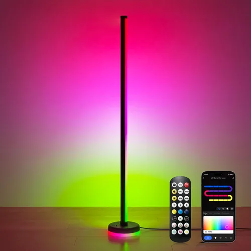glasvilla LED Stehlampe Wohnzimmer Dimmbar, Warmweiß & RGB, Lineora-01