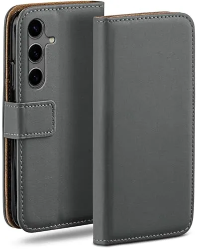 moex für Samsung Galaxy S24 Hülle mit Kartenfach, Handyhülle klappbar 360 Grad Schutzhülle, PU Leder Handytasche Samsung Galaxy S24 Klapphülle Flip Case, Dunkelgrau