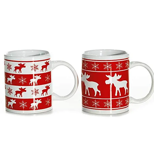 Annastore 12 x Weihnachtstassen - Elchdesign - Kaffeetassen & Becher - Stimmungsvolles Set mit 12 Glühweinbechern, perfekt für Weihnachtsmärkte und festliche Anlässe. Ideal als Geschenk oder Mitbringsel.