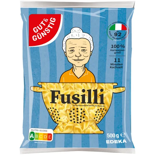 Gut&Günstig Nudeln Fusilli Pasta aus Italien 500g Packung