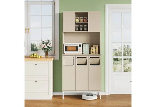 Okwish Buffet Weiß, 80x181x35 cm, Modernes Küchenmöbel mit Stauraum