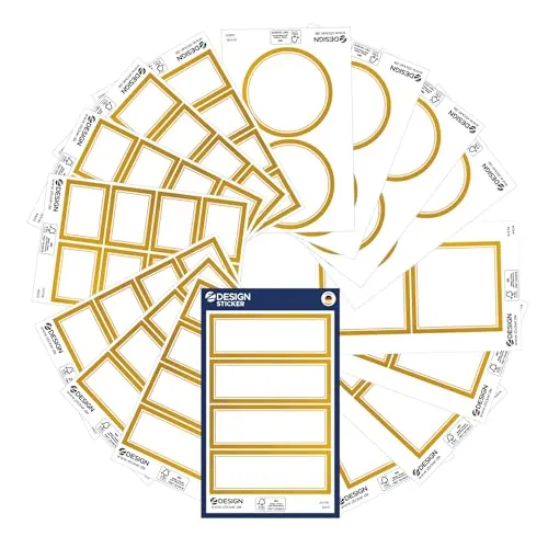 AVERY Zweckform Art. 51058 Etiketten selbstklebend gold (64 Bordüre-Aufkleber, handbeschriftbar, leicht wiederablösbare Goldaufkleber für Hochzeit, Weihnachten, Marmeladengläser, Geschenke, Gewürze)
