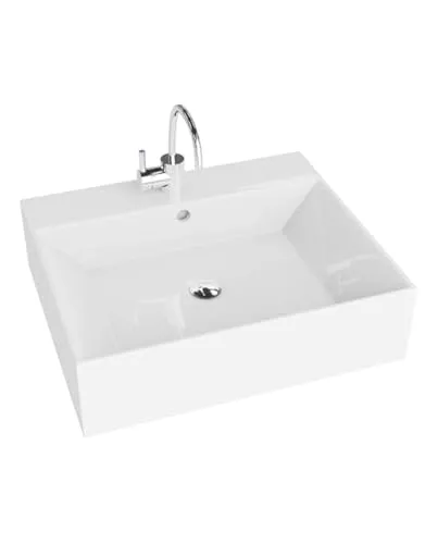 LAVITA Aufsatzwaschtisch Vista Aufsatzwaschbecken Rechteckig Waschbecken mit Überlauf und Hahnloch Aus hochwertigem Porzellan Waschtisch modernes Badkeramik Waschplatz 51x43x14,5 cm Weiß Glanz