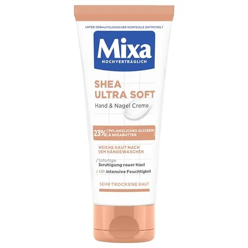 Mixa Shea Ultra Soft Hand & Nagelcreme - 100 ml - Handcreme für trockene, rissige Hände mit 23% Glycerin und Sheabutter, bietet intensive Pflege und schützt die Haut bis zu 48h.