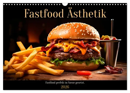 Heidi Spiegler | Fastfood Ästhetik Wandkalender 2026 - Kalender im DIN A3 Format mit 14 Seiten, zeigt stilvolle Genüsse des Fastfoods für jeden Monat – ideal für Küchenliebhaber und kreative Geschenke.