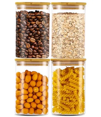 Cotepi 1,2L Vorratsdosen Glas 4er Set,Vorratsdosen Glas mit Deckel luftdicht,Grosse zur Küche Glasbehälter Gewürzgläser für Pasta, Nudeln, Mehl, Kaffeebohnen,Küche Lebensmittelaufbewahrung