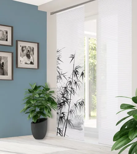 HOME in green Schiebegardine RUFUS - Halbtransparent mit Bambusoptik - Fertiggardinen mit 91% Recyclinganteil, pflegeleicht und ideal für modernes Wohnen. Schafft ein zauberhaftes Licht- und Schattenspiel und eignet sich perfekt als Raumteiler.