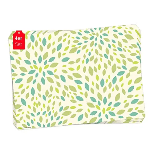 Tischset | Platzset abwaschbar - Grünes Blätter Muster - aus erstklassigem Vinyl (Kunststoff - BPA-frei) - 4 Stück - rutschfeste Tischunterlage mit zeitlosem Design - Tischmatte - Made in Germany