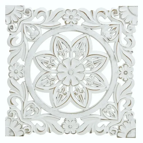 Wandornament Holz weiß 38x38 cm shabby Landhaus Ornament Holzornament Holzbild