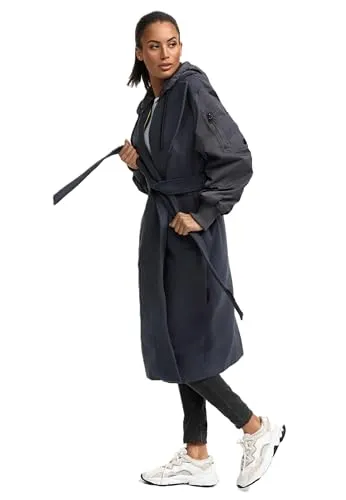 MARIKOO Damen Winterjacke (XS-3XL) - Wickelmantel, Taillierungsband, Kapuze über Knöpfe abnehmbar, Warme Jacke Frauen - N016 (S, Anthrazit)