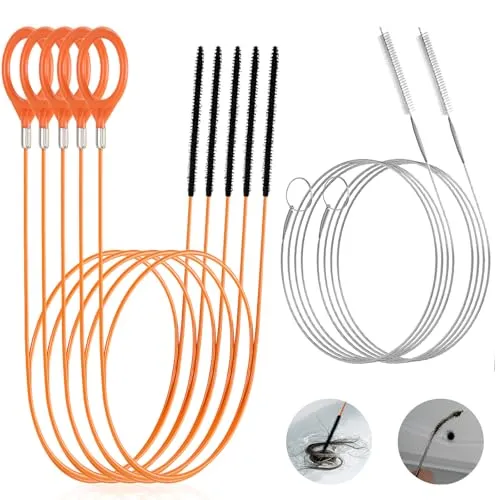 Stück Abflussreiniger Spirale, Flexibler 76 cm Anti-Bruch-Stahl Rohrreinigungsspirale & 150 cm Reinigungsbürste, Abflussreiniger und Haarfänger für Badewanne Abwasserkanäle Waschbecken 7