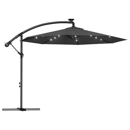 AufuN Alu Sonnenschirme 350cm mit Solarbetriebene Weiß LED UV Schutz 40+