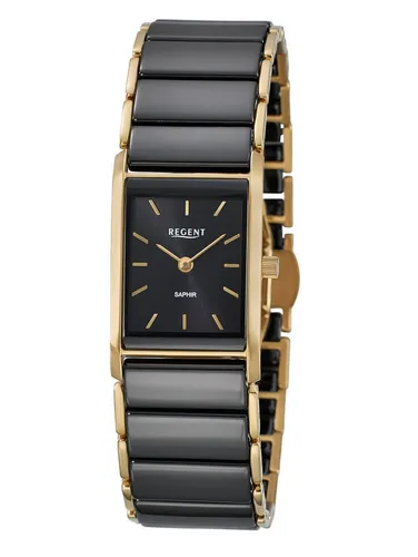 Regent Quarzuhr F-1584, elegante Damenuhr in Schwarz - Damenuhr F-1584 mit elegantem Design, spritzwassergeschützt und aus hochwertigem Edelstahl mit Keramikeinlagen. Perfekt für stilbewusste Frauen!