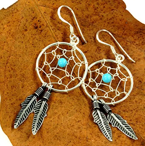 GURU SHOP Silberohrringe mit Traumfänger Ohrringe Türkis, Modell 2, 4x2 cm