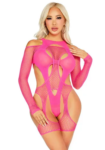 Leg Avenue Body String-Body und Netz-Overall - pink (1-tlg) Netzstoff mit Details und strategische Cut outs