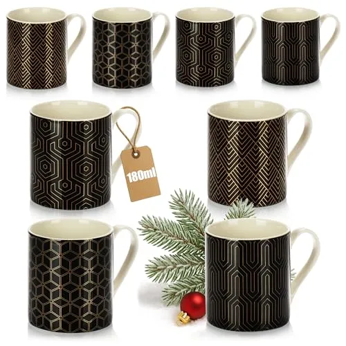 com-four® 8x Kaffeetassen 180 ml aus Keramik im modernen Art-Deco Style - Kaffeepott, auch für Tee und Glühwein - Espresso, Americano Kaffeebecher - kleine Keramikbecher für Heißgetränke
