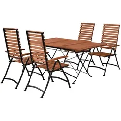 MERXX Garten-Essgruppe Schlossgarten braun - Gartenmöbel-Set ausziehbar für 4 Personen, mit 5-fach verstellbaren Rückenlehnen und hochwertiger Eukalyptus-Tischplatte – perfekt für entspannte Grillabende im Freien.
