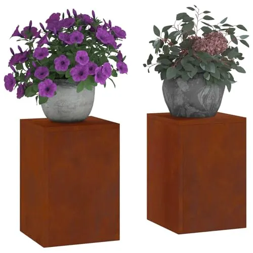 vidaXL Metallpflanzenständer Set aus 2, Wetterfester Stahl - Garten-Zubehör: Dieses Set aus rostigen Metallpflanzenständern vereint modernes Design und Langlebigkeit, ideal für stilvolle Gartendekoration und robuste Präsentation deiner Pflanzen.