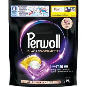 Perwoll Renew Black All-in-1 Color Waschmittel Caps P19CB - 19 Tabs - Waschmittel für dunkle Textilien mit Dreifach-Renew-Technologie, belebt Farben und ist 3x ergiebiger als Flüssigwaschmittel. Verpackung aus 50 % recyceltem Plastik.