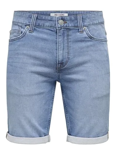 ONLY & SONS Herren Jogg-Shorts ONSPly Bermuda Blue Denim - Herren-Shorts im Denim-Look, Slim Fit, klassisches 5-Pocket-Modell mit dehnbarem Material für optimalen Tragekomfort – das perfekte Sommer-Piece!