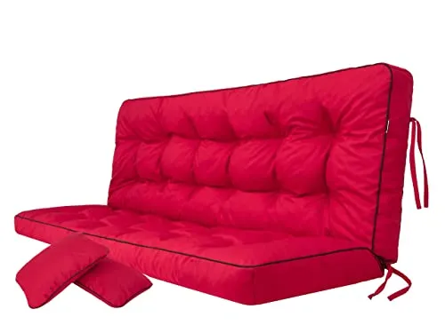PillowPrim Rot Sitzauflage für Hollywoodschaukel, 180 cm Gartenschaukelkissen, Komfortable Bankauflage mit Rückenlehne, Passend für Rattanmöbel
