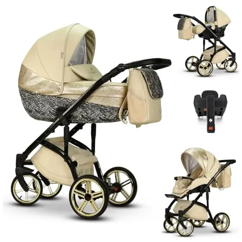 Kinderwagen-Set 5 in 1 Vip Lux inkl. Sportsitz, Autositz und Iso Base - 13 Teile - in 18 Farben