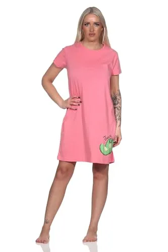 Normann Damen Kurzarm Nachthemd Sleepshirt mit Kiwi als Motiv, Farbe:pink, Größe:40-42