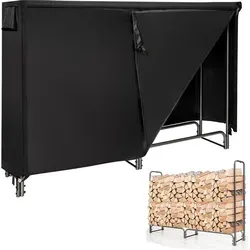COSTWAY Kaminholzregal Metall, Brennholzregal mit wasserdichter Abdeckung, Kaminholzständer, Feuerholzregal 184 x 35,5 x 122,5 cm - Schwarz