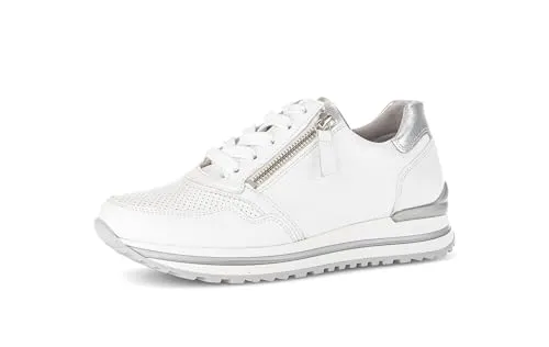 Gabor Damen Low-Top Sneaker – Komfortable Chunky Sportschuhe in Weiß/Silber - Damen-Sneaker mit komfortabler Mehrweite (H) und flacher TR-Sohle für optimalen Tragekomfort – ideal für den Alltag.