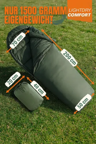Goods+Gadgets Thermo Schlafsack bis -13°C - 3-Jahreszeiten Mumien Schlafsack mit 3-fach Isolierung, wasserabweisender Außenhülle und atmungsaktiver Füllung – ideal für Camping und Outdoor-Aktivitäten.