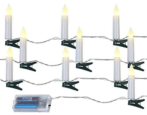 PEARL Tannenbaumlichterkette: LED-Tannenbaum-Lichterkette, 10 Kerzen, Timer, Batteriebetrieb, 130 cm (Lichterkette Kerzenform, Lichterkette-Weihnachtsbaumkerzen, Batterie Leuchten)